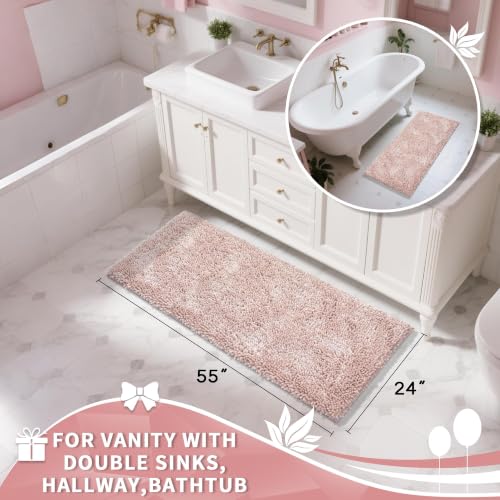 Image of Yimobra Long Bathroom Rugs Runner 55x24 Inch, Extra Thick Soft Absorbent Chenille Bath Mat, Non Slip Machine Washable, Quick Dry Bath Rugs for Bathroom Floor, Tub and Shower, Pink