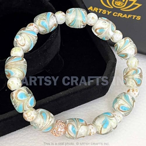 Glow in the Dark Firefly Bead Bracelets, Peacock Feather Murano Glass Jewelry for Women, Mermaid Luminous Crystals Trendy Bracelets Bangles Handmade in USA2