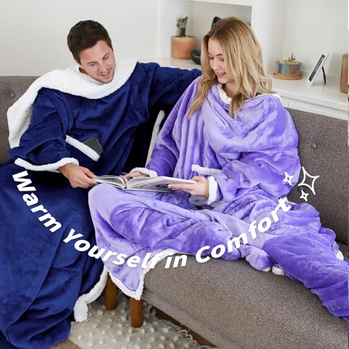 Image of Catalonia Sherpa Wearable Blanket with Sleeves & Foot Pocket for Adults