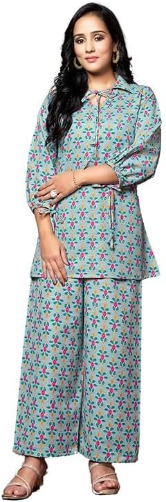 Leriya Fashion Co-ord Set for Women Stylish | Kurtis | Anarkali Viscose Rayon Printed Kurta & Straight Pant Set | Festive Ethnic Indian Traditional Outfit for Functions & Puja | Pajama set For Woman | Night suit | 3/4 Half Sleeve