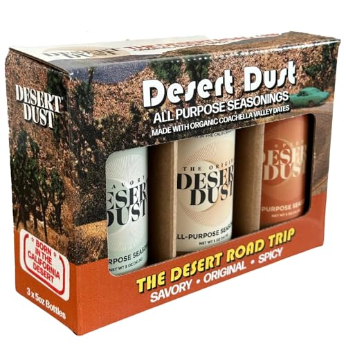 Desert Dust Seasoning Trio – Savory, Spicy Chiltepin &amp; Original , All-Purpose Blends with Organic Date Sugar | Low-Glycemic, Gluten-Free Gourmet Rubs for Steak, Chicken, Seafood, Veggies &amp; More(Gift Box Set)