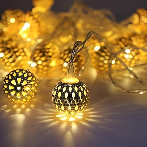 Image of One94Store 3 Meter 10 LED Maccoran Ball String Lights - Perfect for Indoor /Outdoor Decoration for Diwali, Christmas, Birthday, Navratri, and Valentine's Day Gifts(Warm White)