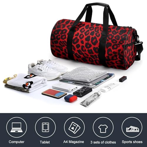 Gym Bag For Women Men Lightweight Red Leopard Pattern Print Duffel Bag Personalized Travel Bags For Travel Sports4