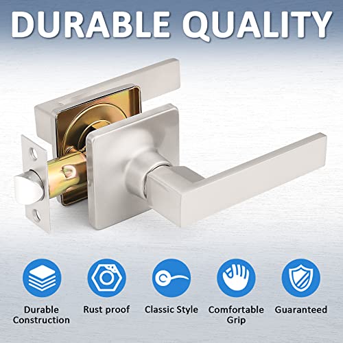 Mengico 3 Pack Door Lever With Lock,Satin Nickel Modern Door Handle,Bedroom Door Handles Passage Door Lock(For Hallway Closet),Universal Handing, Heavy Duty Door Handles #TOP4