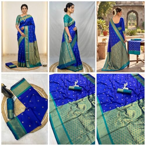 AKHANDDD royal blue kanjivaram silk saree in soft silk – image 6