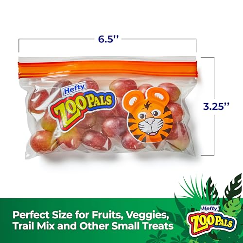 Image of Hefty Zoo Pals Press to Close Snack Bags, 50 Count, Easy Cleanup, For Lunches, Snack Time, Car Trips, and More (Pack of 3)