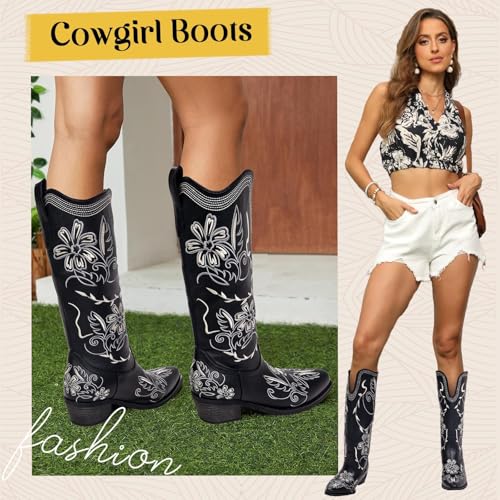 Image of Cowboy Boots for Women, Pointed Toe Chunky Heel | All-day walking comfort design, versatile for daily outfits, country music festivals and western style occasions