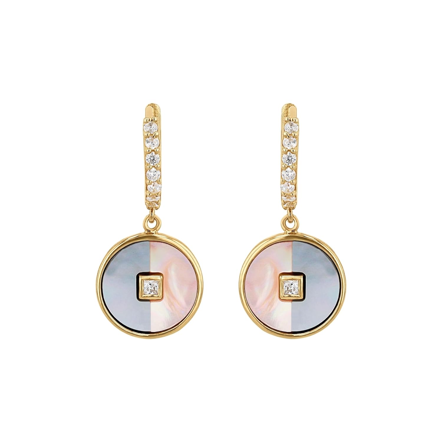 NOELANI Creolen 925 Sterling Silber Perlmutt Damen Ohrschmuck, mit Zirkonia synth., 2,4 cm, Weiß, Kommt in Schmuck Geschenk Box, 2037849
