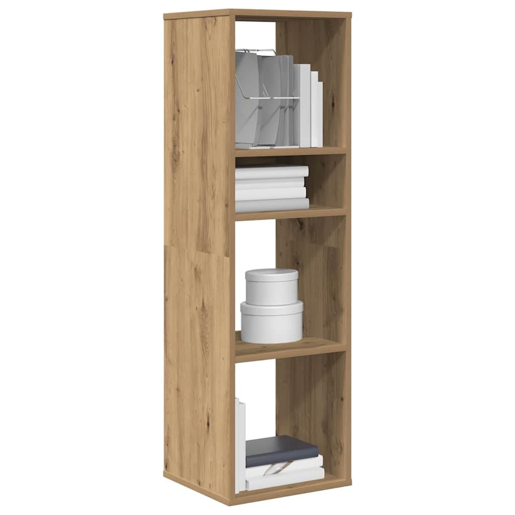 Libreria Artisan in legno di quercia 34 x 31 x 112 cm, scaffale stretto con scomparto aperto per ripiano e spazio portaoggetti, salvaspazio come mensola da parete o divisorio in soggiorno