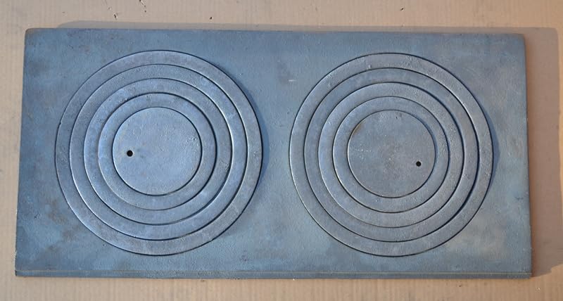 SEZAM Placa de fundición para horno con 2 agujeros, 70 x 33 cm, placa de carbón de hierro fundido gris