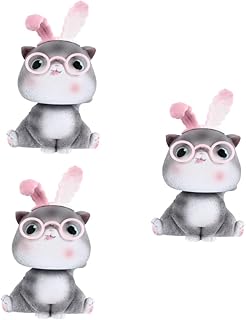 Abaodam 3 Pçs Gato Bobble Cabeça Ornamento Tablescape Decoração Mini Resina Carro Figura Cabeça Gatinho Acenando Boneca Carro Adorável Painel Boneca Balançando A Cabeça Desktop Ornamento