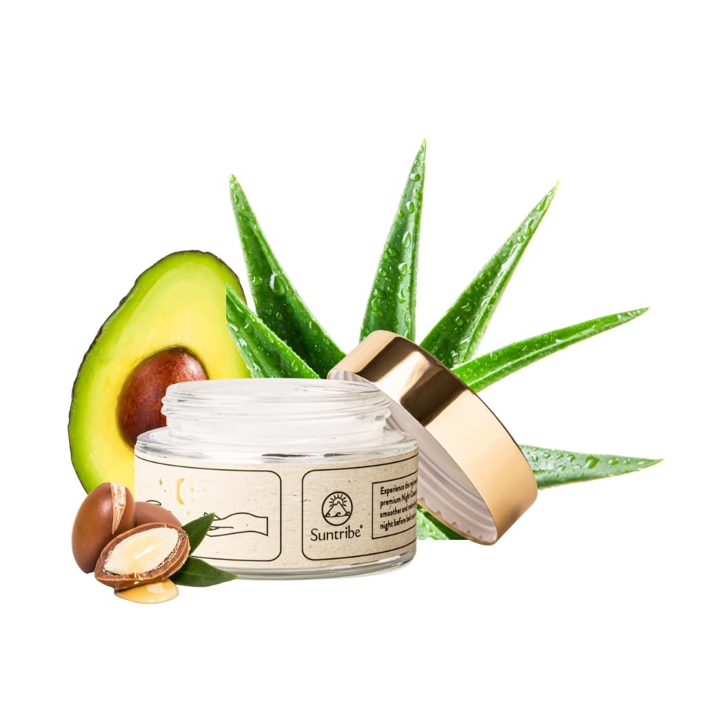 Suntribe Crema da notte biologica con acido ialuronico, retinolo e niacinamide, 50 ml, effetto anti-invecchiamento, 100% naturale, idratante, con olio di argan e aloe vera, non grassa, senza profumi,