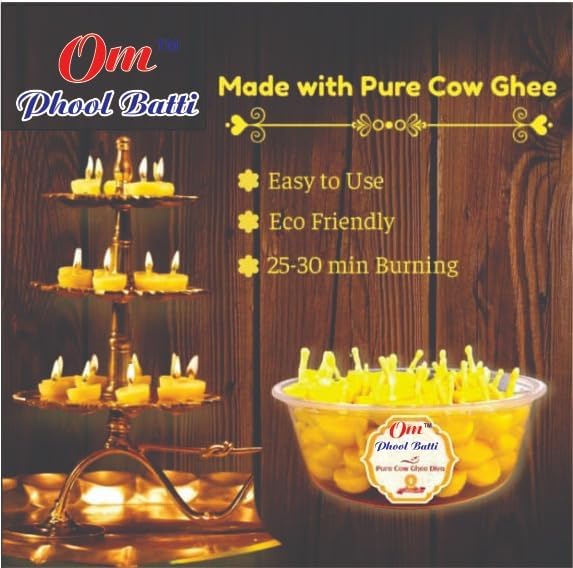 Image of Om Phool Batti Pure Cow Ghee Diya Batti,Readymade Cotton Wicks-300 Pcs.
