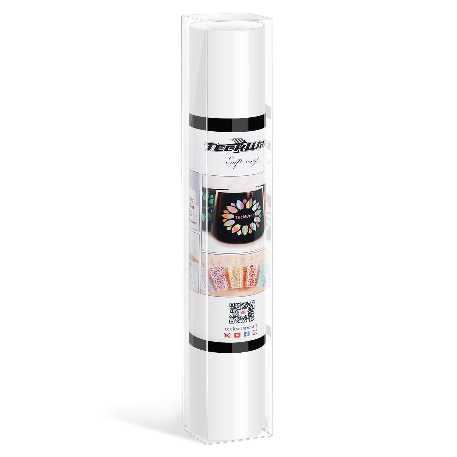 TECKWRAP 001 Smart Adhesive Vinyl Permanent,13in x 5ft, Vinyl for DIY Decal Projects, Compatible with Explore3/Maker3, Glossy White