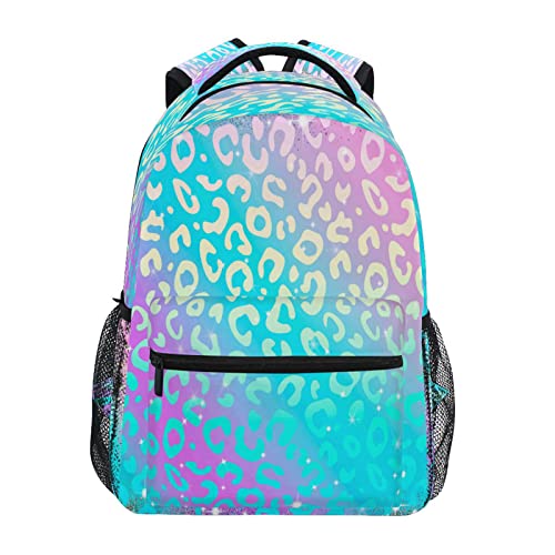 Dussdil Rainbow Shiny Leopard Kids Backpack Backpacks For Boys Girls Casual Daypack Back Pack 16 Inch Laptop Bag Double Zipper Travel Sports Bags With Adjustable Shoulder Strap #TOP24