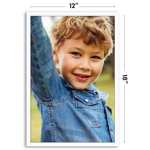 Image of Americanflat 12x18 Poster Frame with Polished Plexiglass - Streamline Collection - Thin Border Picture Frame for Wall Display - Hanging Hardware Included - White