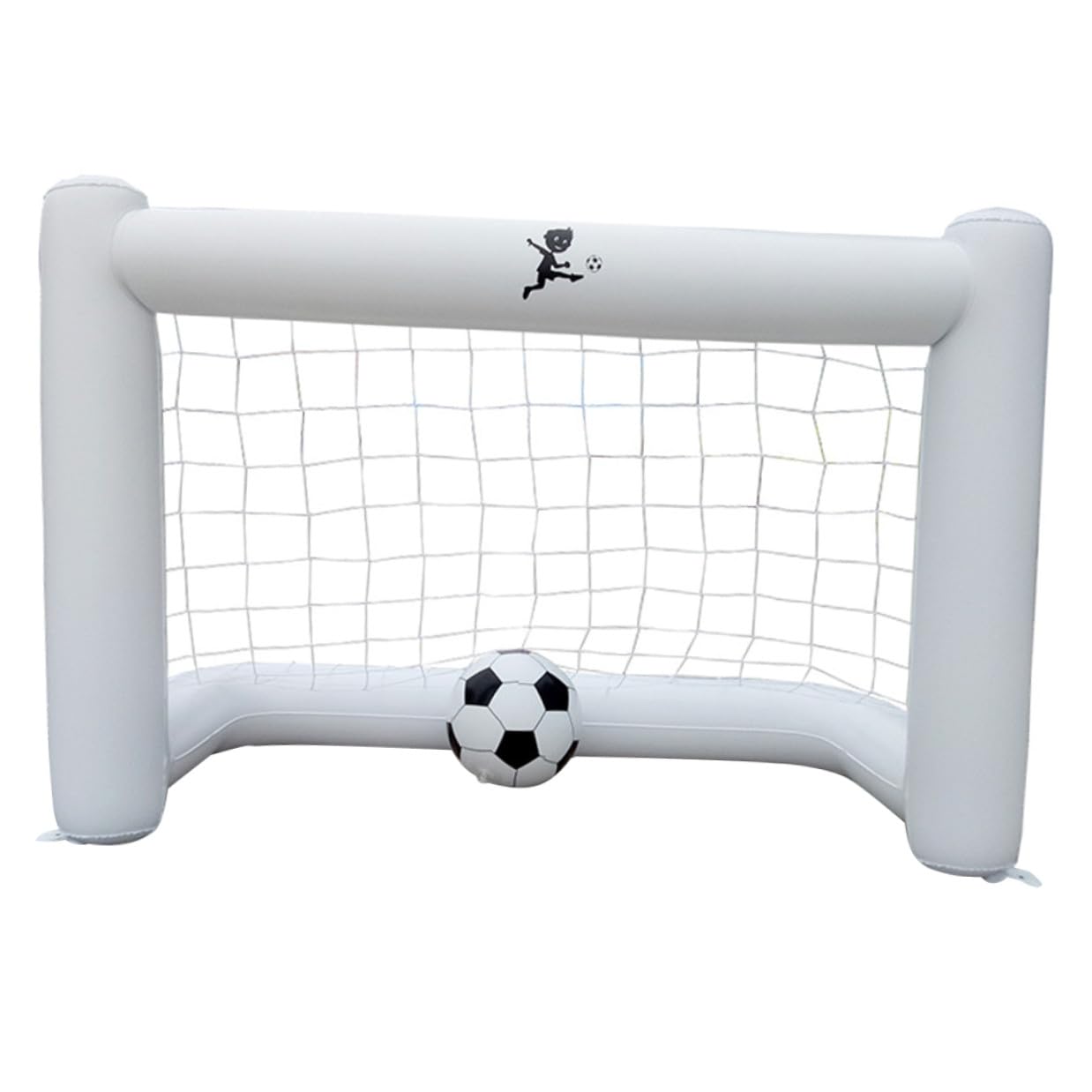 Porta da Calcio Gonfiabile 160cm Bianca in PVC con Rete e Pallone | Porta Gonfiabile Calcio per Picnic e Giardino, Pvc Leggero, Rete e 1 Pallone, per Parco e Scuola Sportiva