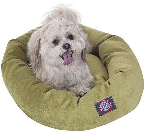 Image of Majestic Pet 40 Inch Micro Velvet Calming Dog Bed Washable - Cozy Soft Round Dog Bed with Spine for Head Support - Fluffy Donut Puppy Mat 40x29x9 (inch) Large - Apple
