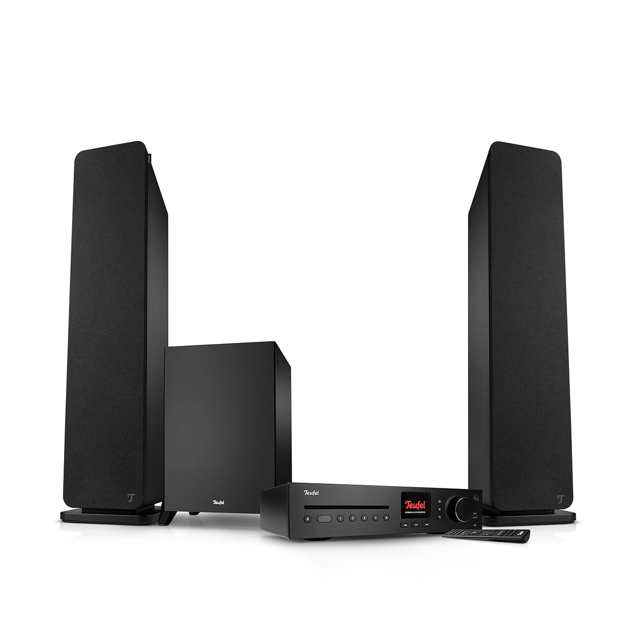 Teufel Ultima 40 Kombo 3 Power Edition – HiFi 2.1 system stereo z mocnym subwooferem i odbiornikiem CD, Wi-Fi, LAN, radio DAB+-FM, USB-C, HDMI ARC CEC, szerokie możliwości podłączenia (czarny)