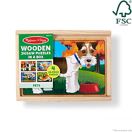 Melissa & Doug Pets 4-In-1 Wooden Jigsaw Puzzles In A Storage Box (48 Pcs) - Fsc-Certified Materials #TOP4