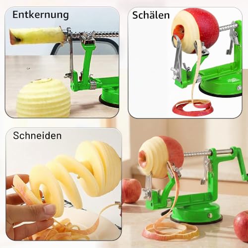 ARSUK Apfelschäler 3-in-1, Edelstahl Apfelschneider mit Saugfuß, Schäler, Entkerner und Schneider, Verstellbarer Schälarm… – Ansicht 4