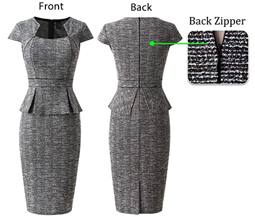 Vfshow Womens Black Tweed Yarn-Dyed Square Neck Peplum Slim Work Business Office Bodycon Pencil Sheath Dress 10262 Blk M #TOP5