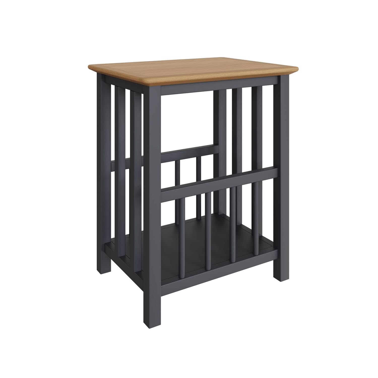 FMStyle Graphite Blue Oak Magazine Rack Turntable Stand - H55 X W45 X D35cm