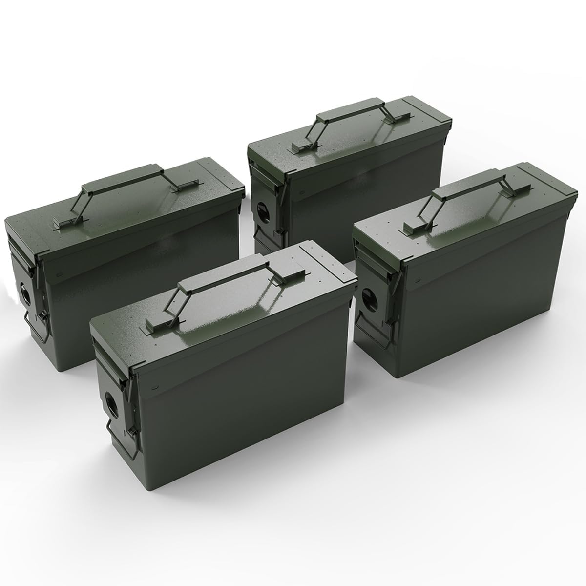 HARDROCK Caja de metal para municiones, caja de almacenamiento para escopeta y rifle de bala, Nerf municiones, organizador impermeable (calibre 30, verde, 4 piezas)