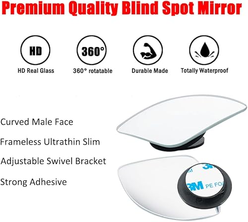 Miniatura 6 de Ampper Espejo de Punto Ciego en Forma de Abanico, Vidrio HD sin Marco Adhesivo Ajustable Convexo de Gran Angular Retrovisor Espejo para Automóvil