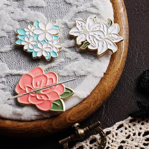 Image of Luna cici 3Pieces Needle Minder for Sewing,Magnetic Needle Keeper for Cross Stitch,Cute Flower Cartoon Pin,Needle Holder for Embroidery,Needlework Storage Accessory, Gift for Cross Stitch Lover