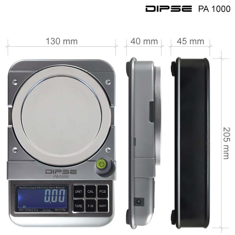 DIPSE PA-1000 Digitale Präzisionswaage, 1kg, 0,01g Genauigkeit, mit Nivellierung und Kalibriergewicht (PA1000 1kg x 0,01g)