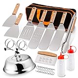 Leonyo Griddle Accessories Kit of 16, Flat Top Grill Accessories Set, Stainless Steel Griddle Spatula Set with Griddle Scraper, Melting Dome, Egg Ring, Squeeze Bottle, Carry Bag, Tongs for Outdoor BBQ