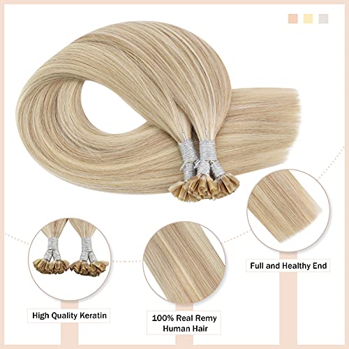 Keratin Extensions U Tip Hair Moresoo Blonde Fusion Hair Extensions Human Hair 20 Inch Colored #18 Mixed With #613 Bleach Blonde Keratin Extensions Remy Straight Hair Stick Tip Hair Extensions 50G 50S #TOP3
