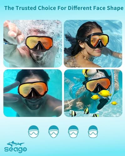 Image of Seago Adult Swim Goggles Mask Mirrored Tempered Lens, Anti UV /Fog No Blurring Clear Wide View with Nose Cover for Men Women
