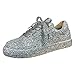 205 Zapatos De Enfermera Blancos Cerrados Zapatos para Mujeres Rhinestone Womens Cristal Fashion Lace Single Casual Up Flat Women's Casual Shoes Casual Up Flat Chollos Zapatillas (Silver, 39.5)