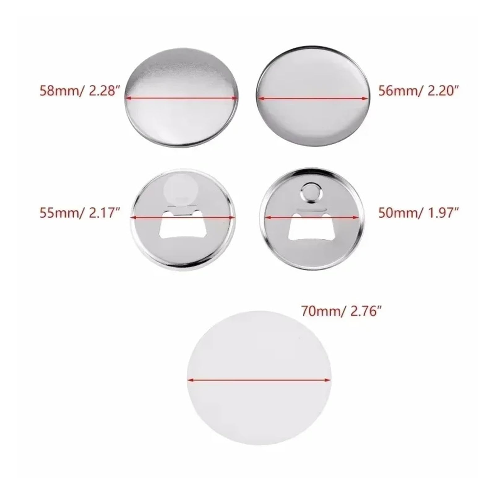 100 szt. 58 mm metalowych elementów guzików, magnes na lodówkę, otwieracz do butelek do produkcji guzików okrągłych