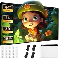 84 Zoll Leinwand Beamer,Faltbare Leinwand 16:9 Einfache Hängende Filmleinwand mit Haken, Seilen, 84 Zoll für Heimkino, Freiluftkino, Schule, Treffen, Camping