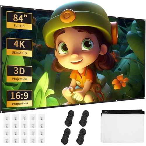 84 Zoll Leinwand Beamer,Faltbare Leinwand 16:9 Einfache Hängende Filmleinwand mit Haken, Seilen, 84 Zoll für Heimkino, Freiluftkino, Schule, Treffen, Camping 84 Zoll Leinwand Beamer,Faltbare Leinwand 16:9 Einfache Hängende Filmleinwand mit Haken, Seilen, 84 Zoll für Heimkino, Freiluftkino, Schule, Treffen, Camping