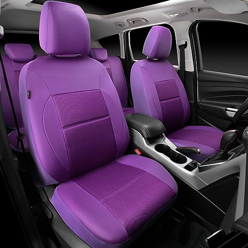 Image of CAR PASS Leather Seat Covers Breathable Air Mesh Car Seat Cover Full Set Super 5mm Sponge Inside, Airbag Compatible, Universal Automotive Interior Cover Fit for Car SUV Truck Van (Solid Purple)