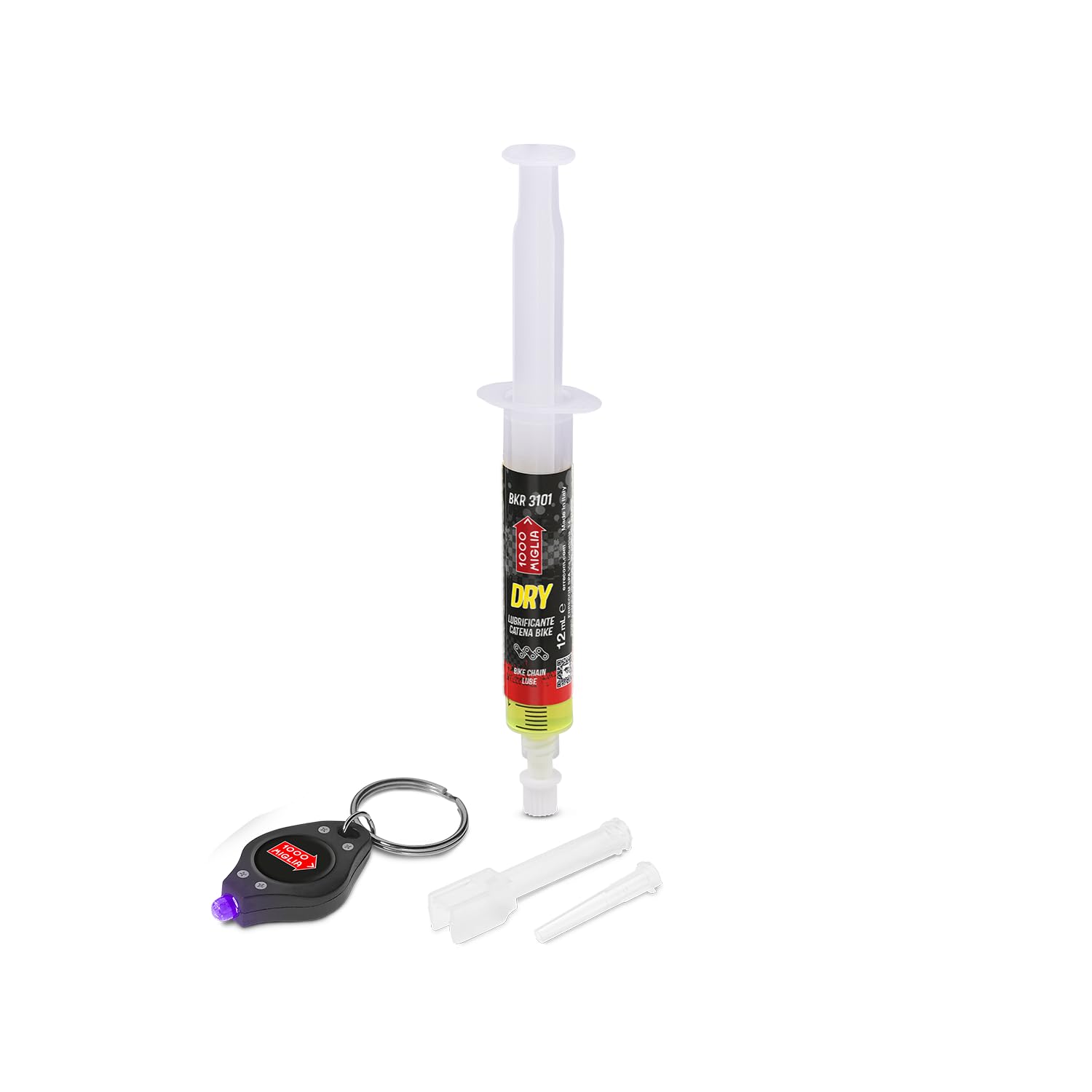 1000 Miglia BKR 3101 Smar do Łańcucha Rowerowego DRY, Suche Warunki Pogodowe, Strzykawka 12 ml z precyzyjnym aplikatorem do dokładnego i jednorodnego smarowania łańcucha rowerowego