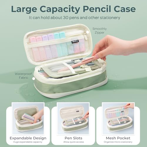 Image of Nicpro School Supplies Stationary Set with Pencil Case, 50 PCS Green | Back to Schoo Supplies, Pen Case with 12 Highlighter, 5 Gel Pen, 6 Mechanical Pencil, Essentials for College, Nursing Student