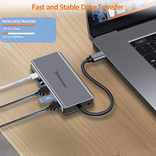 USB C Dual Monitor Docking Station for Laptop, 13-in-1 USB C Hub Adapter with HDMI DisplayPort VGA, 2 USB, USB C Charging and 3.5mm Audio, USB C Docking Station Compatible for USB C Windows Laptops