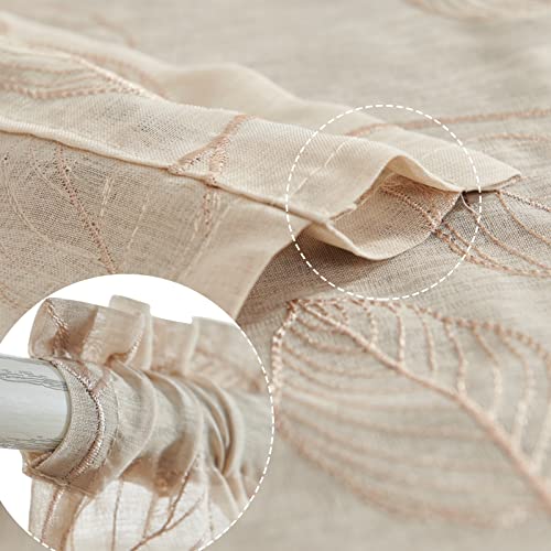 Cortina de cenefa transparente beige para sala de estar con paso de barra 7
