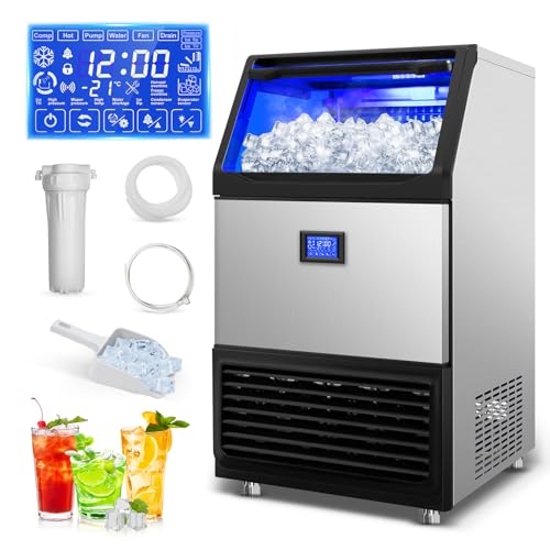 Ice Machine Commercial Ice Maker Machine, 450 Lbs /24H, 200 lbs Bin, Under Counter Built-in or Freestanding, Stainless Steel Household Use, Restaurant Bar Kitchen Cafe