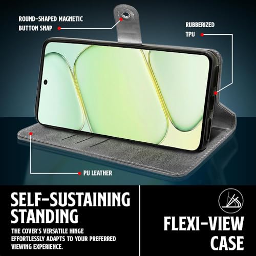 Image of WOW IMAGINE Shock Proof Flip Cover Back Case for 1+ OnePlus Nord CE 6 Lite 5G (Magnetic Button Flip Case | Wallet Pockets & Stand | Leather Finish | Stone Grey)