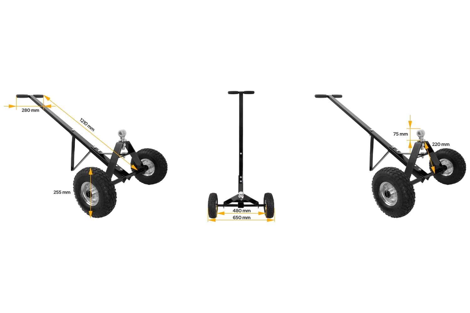 UNITRAILER Carro de Maniobra para Remolque de 270 kg con Bola de 50 mm | Estructura de acero con ruedas neumáticas de 10 pulgadas. Para mover caravanas, remolques de motos y barcos en garajes.