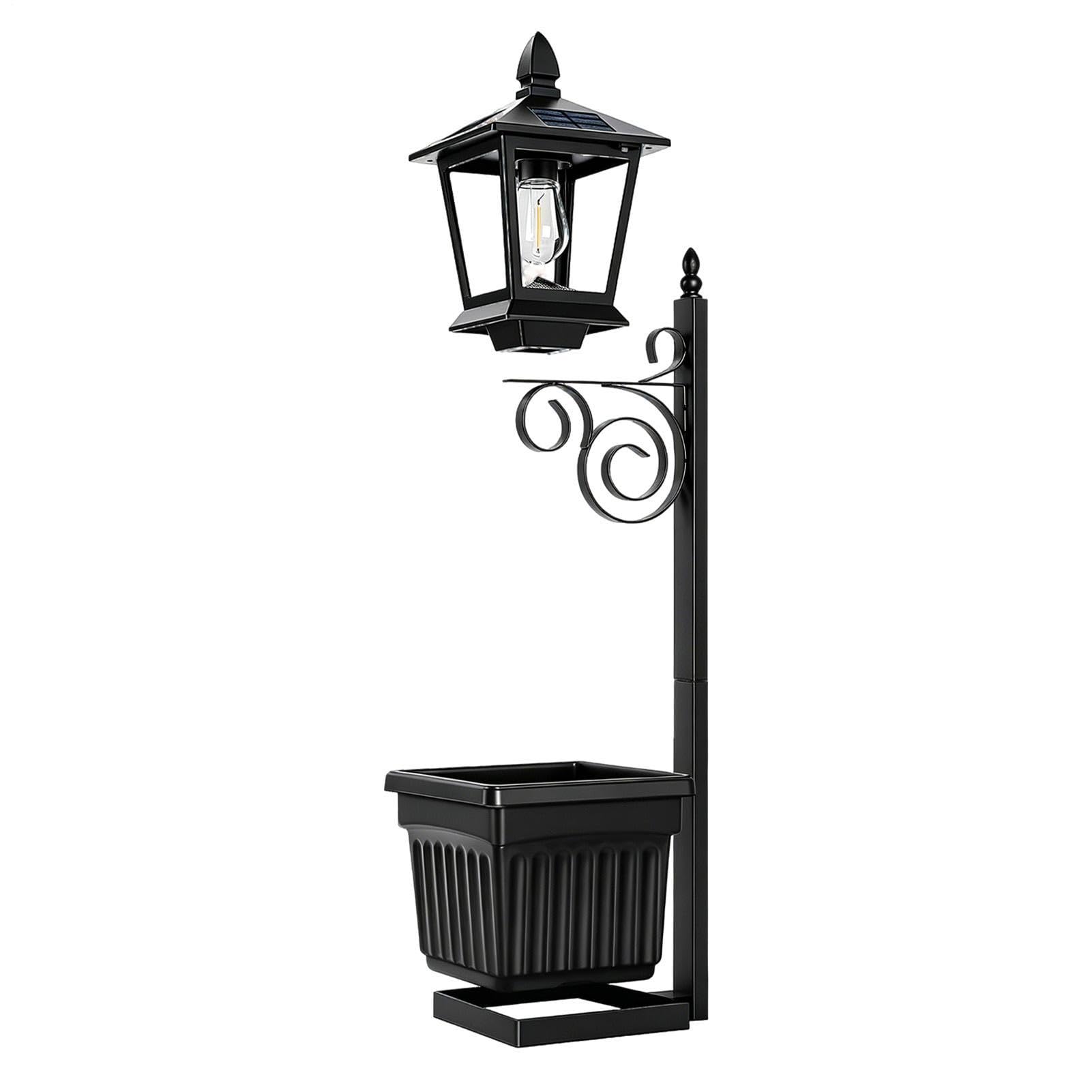 Solar Light Post with Planter 2-in-1 Outdoor Solar Lamp with Flower Pot