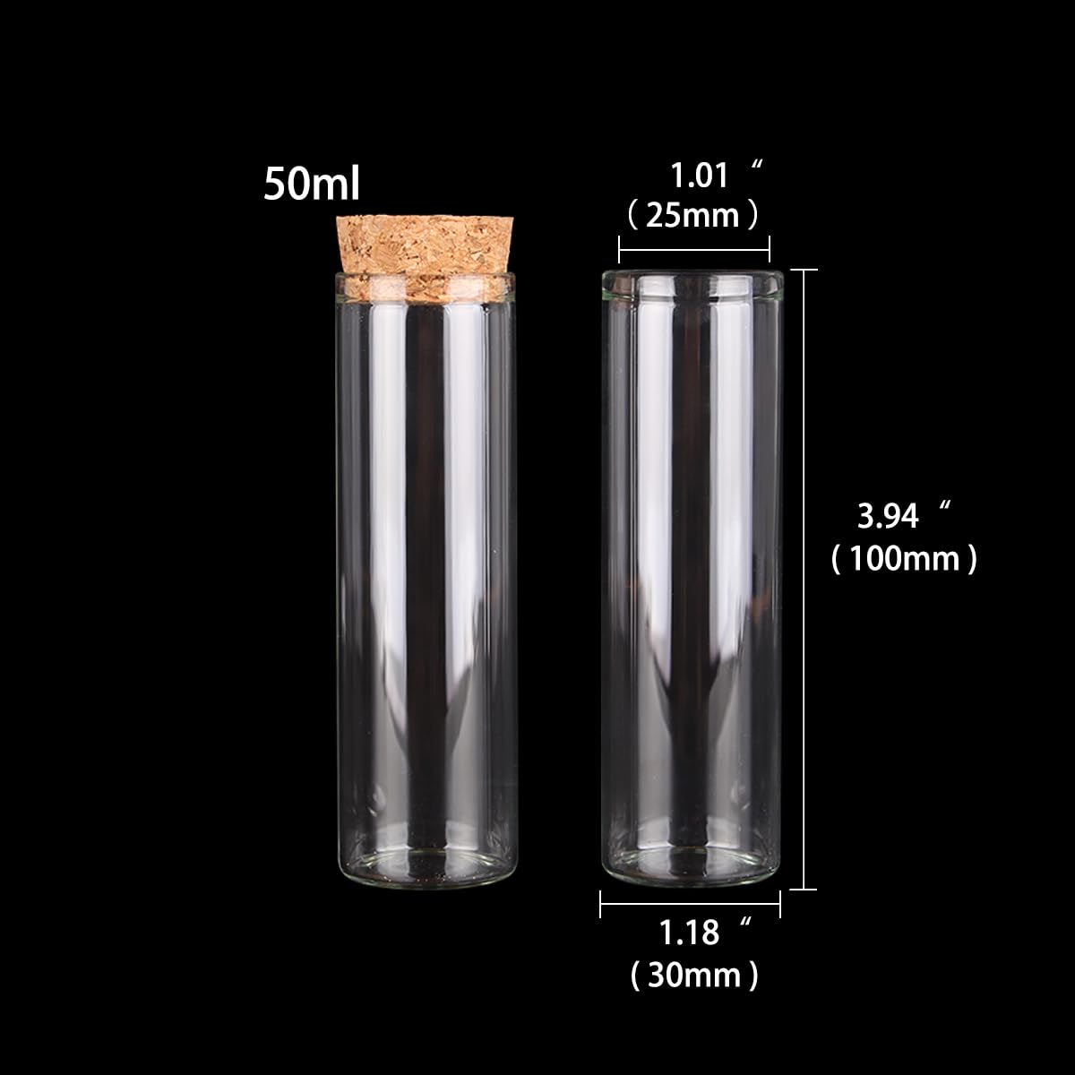 probówki ze szkła borokrzemowego, Szklane probówki z korkami, 12 szt., 15-60 ml, do majsterkowania, wiele rozmiarów(50ml)