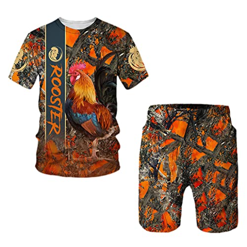 Survêtement homme pour les vacances : T-shirt et short légers à motif coq 3D en grande taille