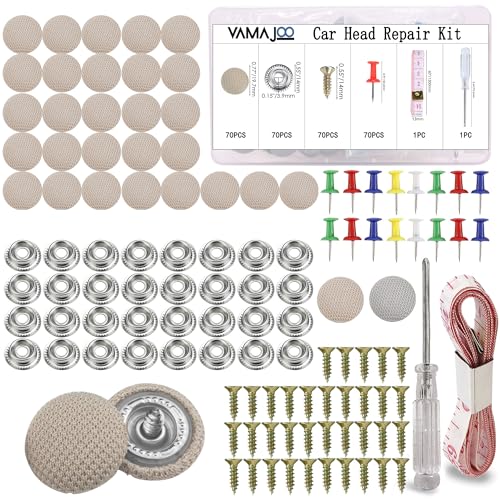 Chinchetas Techo Coche Beige 70Pcs -Techo Coche Despegado + Destornillador + Cinta Métrica - Kit Reparacion Techo - Coche Despegado - Tapones techo coche - Accesorios Coche